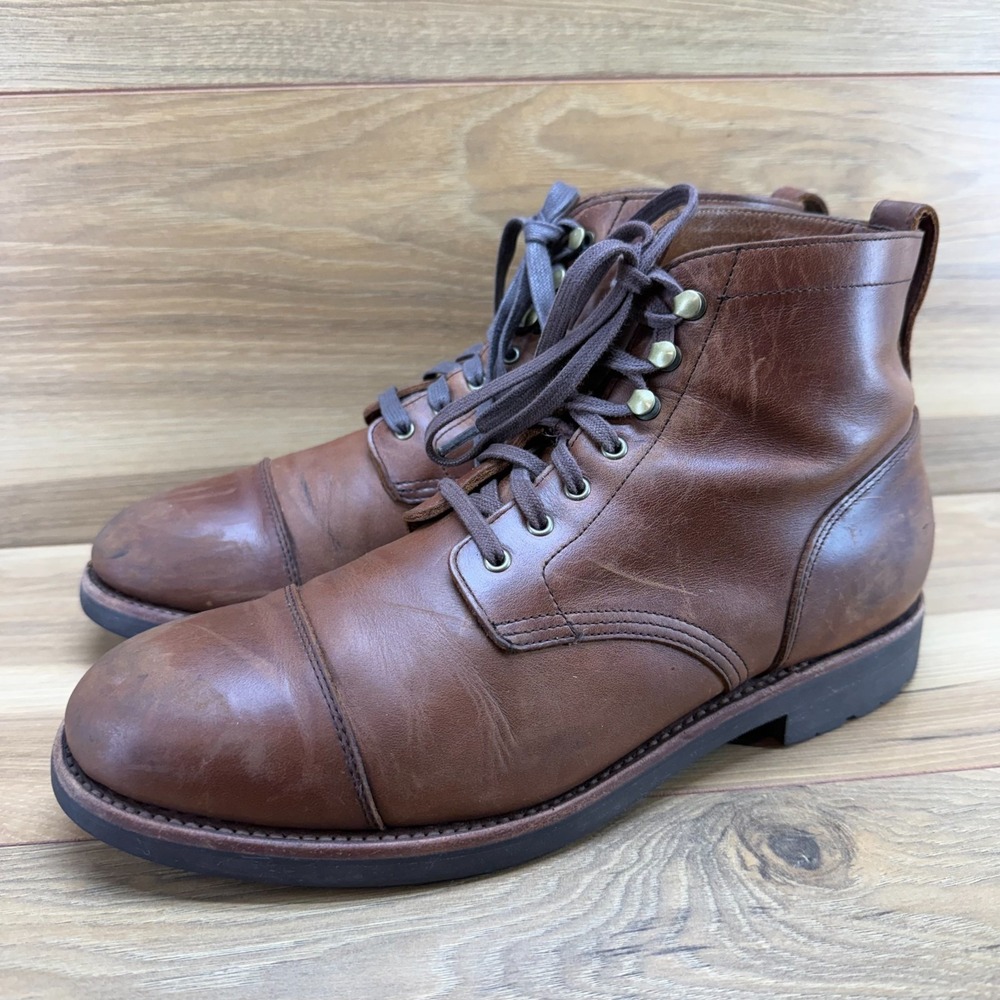 J Crew Kenton Cap Toe Boots Mens 9.5 M Brown Leather Business Casual Old Money - Picture 3 of 12